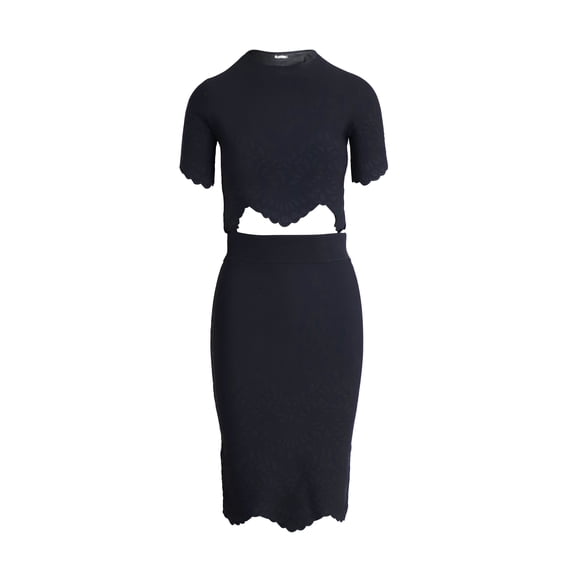 Pre-Owned Alexander McQueen Scalloped Hem Skirt and Top Set in Black Viscose
