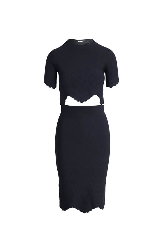 Pre-Owned Alexander McQueen Scalloped Hem Skirt and Top Set in Black Viscose