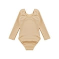 thumbnail image 5 of inlzdz Kids Girls Fleece Long Sleeve Nude Leotard for Gymnastics Ballet Dance Bodysuits Unitard Round Neck 150, 5 of 7
