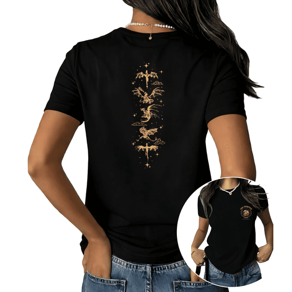Black Print Tshirt Dragon Graphic Tees Shirts Fantasy Mythical Creature Gothic Dragon Aesthetic Casual Cotton Tee S 5XL Tops