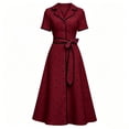 thumbnail image 7 of NTACZA Summer Dresses Polka Dot Wedding Guest Dress Dressy Midi Short Sleeve Lapel Collar Ruched Waist Size S, 7 of 7
