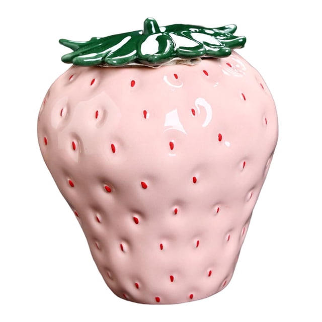 Mini tarro de cerámica para guardar hojas de té, forma de fresa, azúcar, harina, frijoles y té. rosa