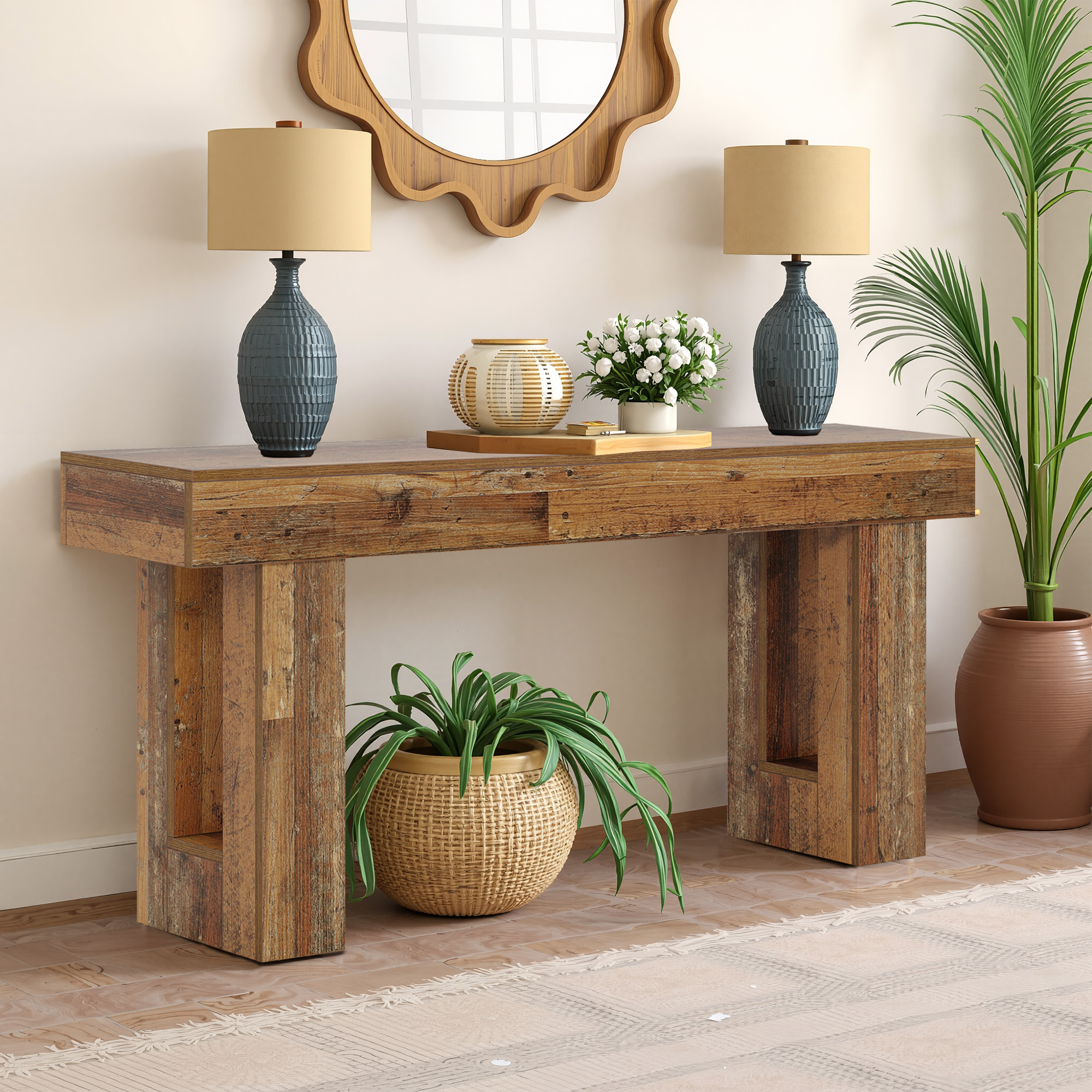 MAYEERTY Console Table with Lower Storage Shelf for Decor & Vasesle
