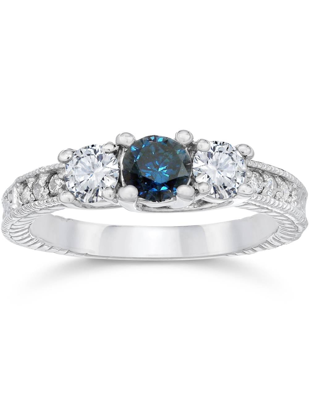 Pompeii3 1ct Vintage Blue Diamond 3Stone Engagement