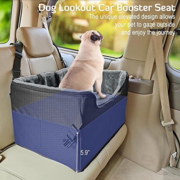 Dog Booster Car Seat for Small Medium Dogs, Elevated Pet Car Seats with Safety Leash for Pets Under 45Lbs, Washable Lookout Puppy Travel Seat with Storage Pockets (Medium, Black)