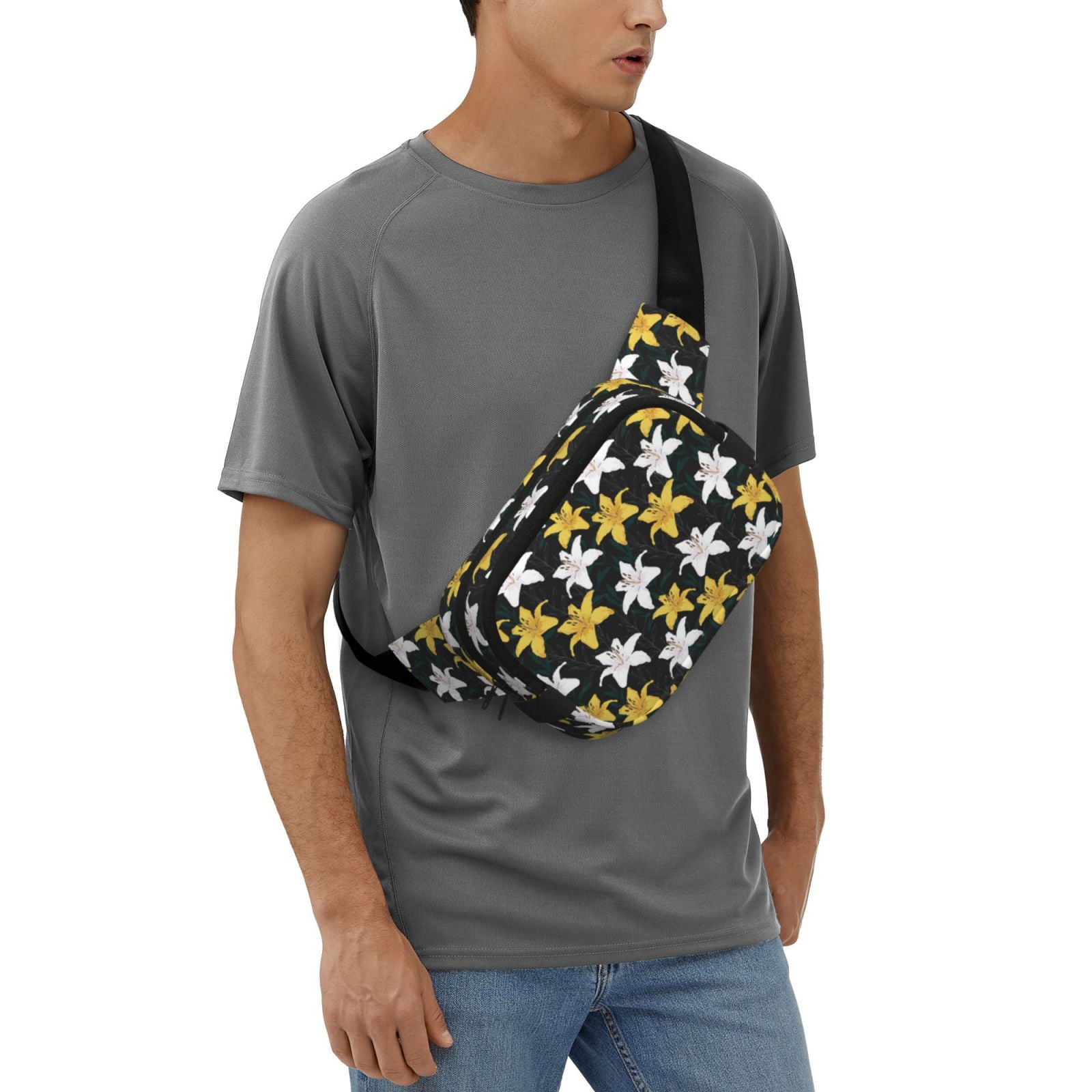 Picia Lilies Flowers Print Square Double-Layer Waist Bag Mini Adjustable Waist Belt Bag Exercise Running Travel Hiking