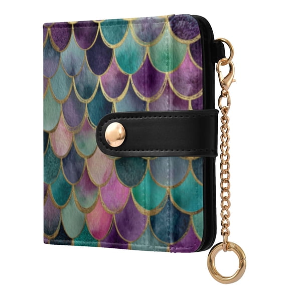 Qxltty Mermaid Scales Ladies Wallet Rfid Slim Thin Compact Credit Card Women Wallet Zipper Coin Pocket and ID Window for Female Gifts