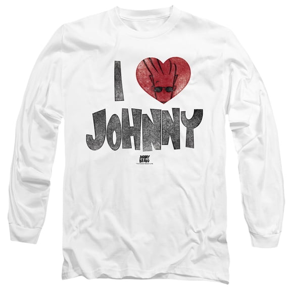 Johnny Bravo I Heart Johnny Long Sleeve Adult 18/1 T-Shirt  White