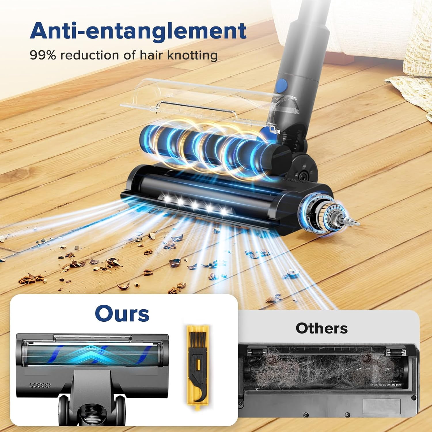 Moifoi Cordless Vacuum Cleaner, Lightweight Bendable, up to 50minnuts, Stick Vac with Tangle-Resistant Design,Powerful Suction , Wireless Vacuum for Carpet Hard Floor Pet Hair