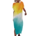 thumbnail image 2 of SMihono Robe Maxi Bohème d'Été pour Femmes Grande Taille Robe Maxi pour Femmes Plage Vacances Décontractée Ample Longue Robe Manches Courtes Robes d'Été avec Fente Robe Évasée de Plage, 2 of 5