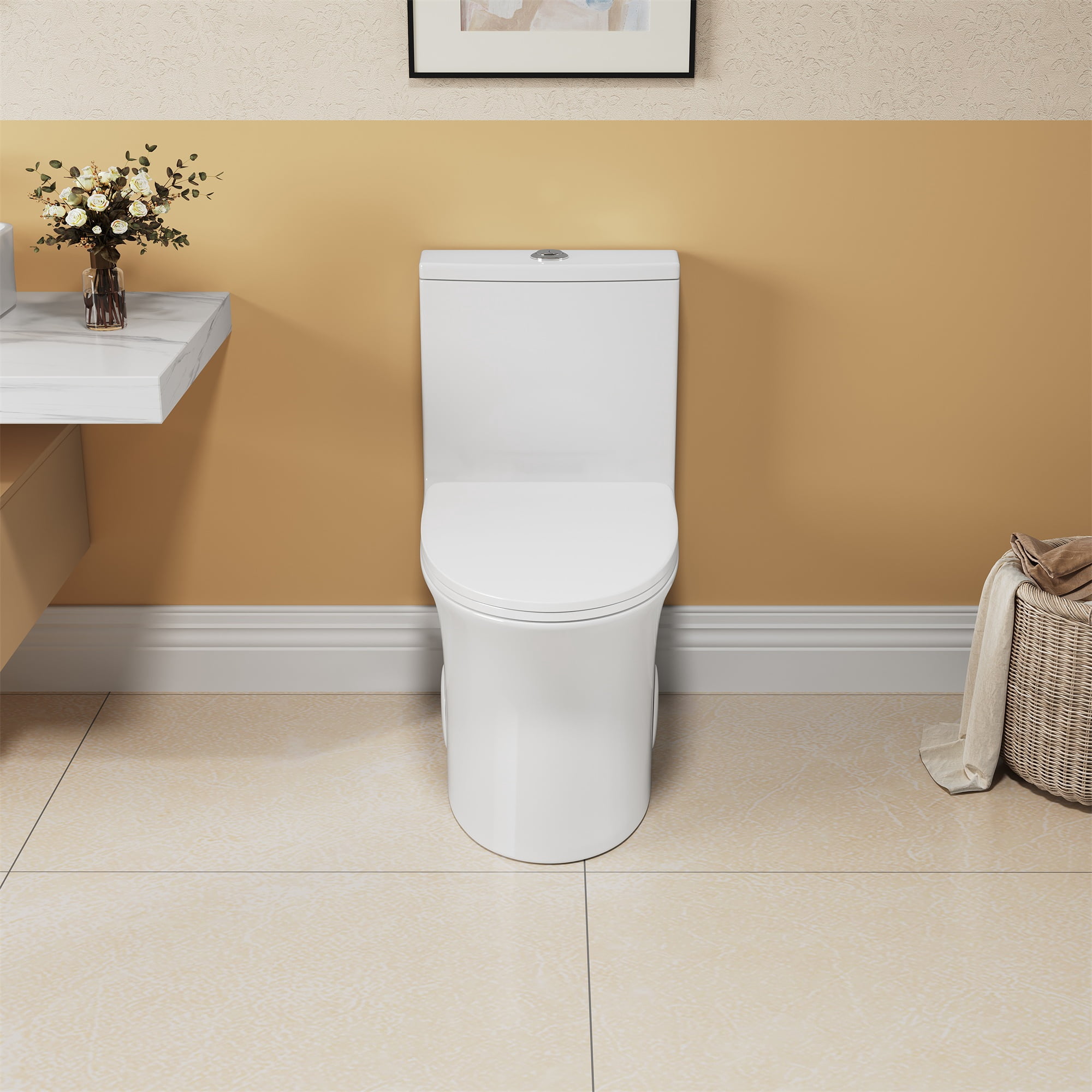 Alvantor Dual-Flush One-Piece Toilet 16.5"Height Ceramic Elongated Floor Mounted 1.1/1.6 GPF Toilet White
