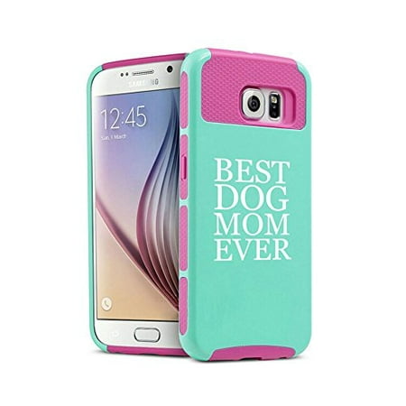 Samsung Galaxy S7 Edge Shockproof Impact Hard Case Cover Best Dog Mom Ever (Teal-Hot