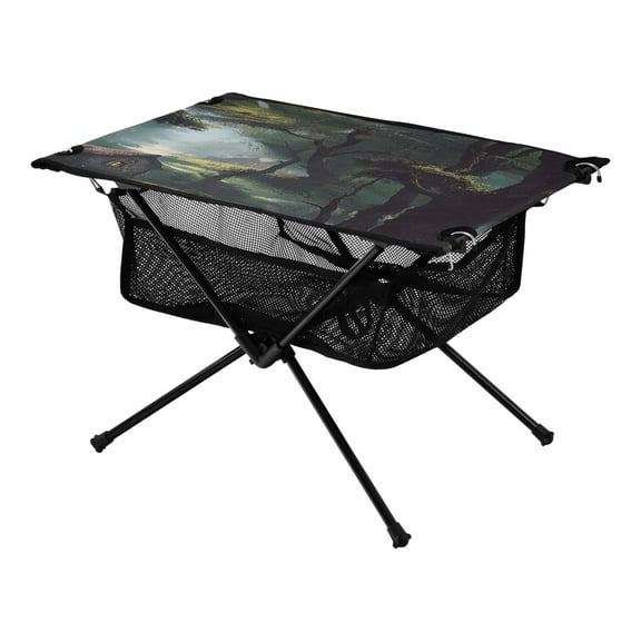Portable Folding Table 23.6" Lightweight Oxford Fabric Camping Desk for Outdoor, Garden, Fishing Gear Village Nestled in The Forest