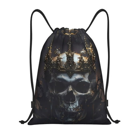Drawstring Backpack Royal Skull With Golden Crown Sports Gym Bag for Men Women  Waterproof Drawstring Bags for Sports  Travel  Swimming  Beach