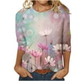 thumbnail image 1 of Pompotops Femmes de la Mode Trois Quarts Manches Rétro Col Rond Imprimé Pâques Haut-de-Vie en Vrac Blouse, 1 of 5