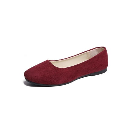 

Woobling Ladies Flats Slip On Walking Shoe Square Toe Casual Shoes Dance Moccasins Fashion Ballet Flat Comfort Lightweight Wine Red 8.5