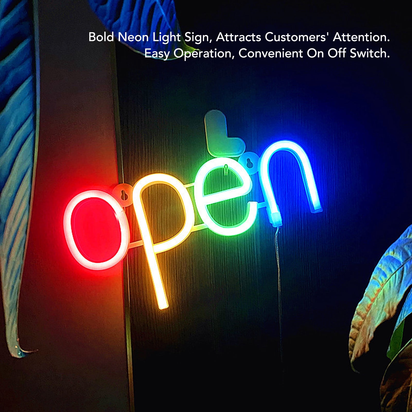 YAHHU 13.8x7.3in Bright RGB LED Neon Open Sign Multi-Color Illumination Battery & USB Powered PVC Display Light for Storefront, Window, Bar, Restaurant, Hotel and Party Decor