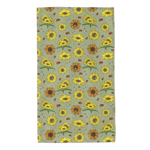 Bingfone Sage Green With Sunflowers Ultra Absorbent & Soft Hand Towels for Bath, Hand, Face, Gym and Spa-27.5x16in