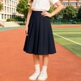 thumbnail image 2 of Floleo Girls Midi Pleated Skirt Kids Elastic Waist Uniform Skirt A-Line School Skirt for Girls Casual Preppy Skirt for Daily Wear(Navy,16 Years), 2 of 9