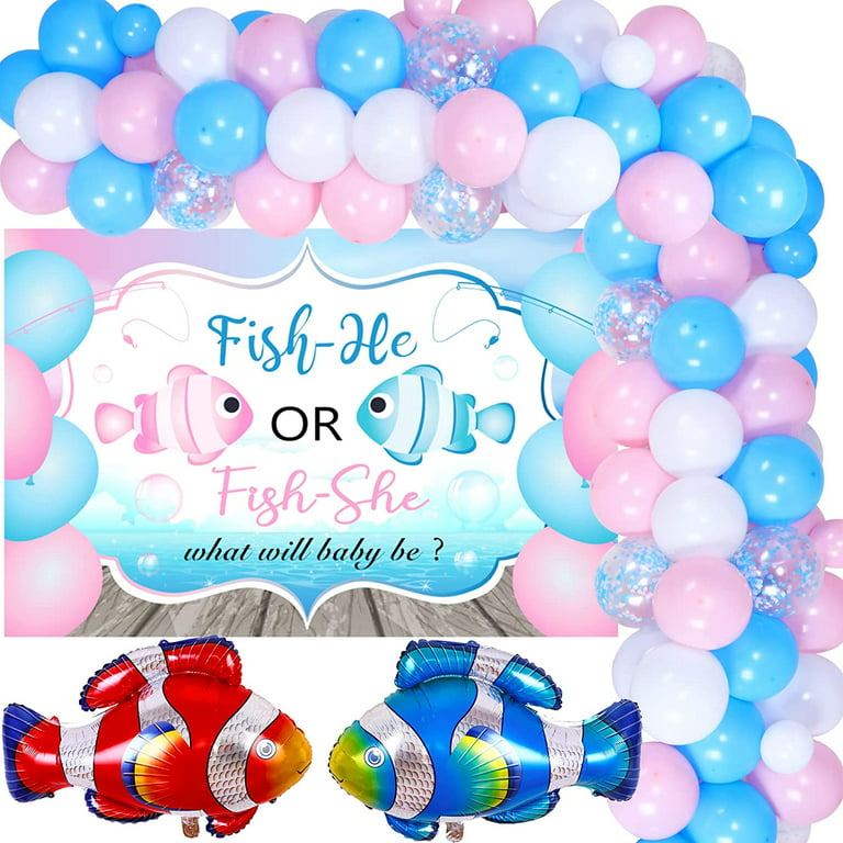 Fish Gender Reveal Decorations, Fish He or Fish She Backdrop Blue Pink  Balloon Garland Arch Kit for Boy or Girl Gone Fishing Gender Reveal Baby  Shower Party Supplies 
