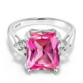thumbnail image 3 of Gem Stone King 925 Sterling Silver Pink Created Sapphire Ring for Women (6.78 Cttw, Emerald Cut 12X10MM, Available in Size 5, 6, 7, 8, 9), 3 of 6