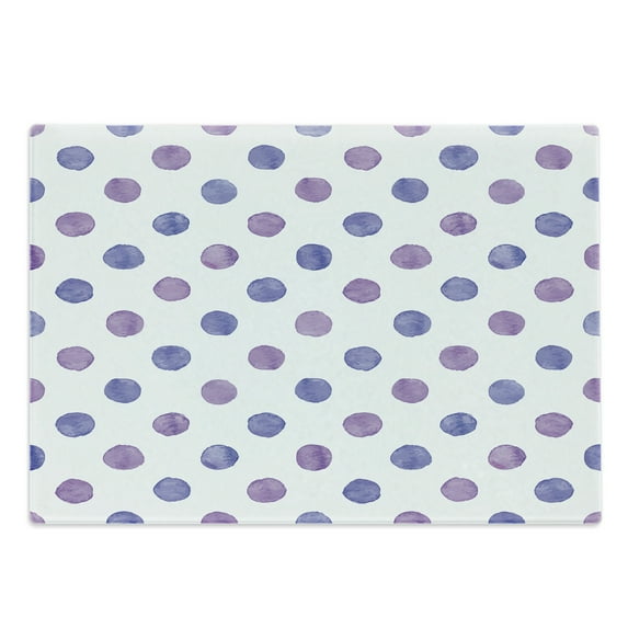 Purple Cutting Board, Watercolor Paint Style Nostalgic Retro Style Polka Dot Pattern Theme Classic, Decorative Tempered Glass Cutting and Serving Board, Large Size, Lilac Blue, by Ambesonne