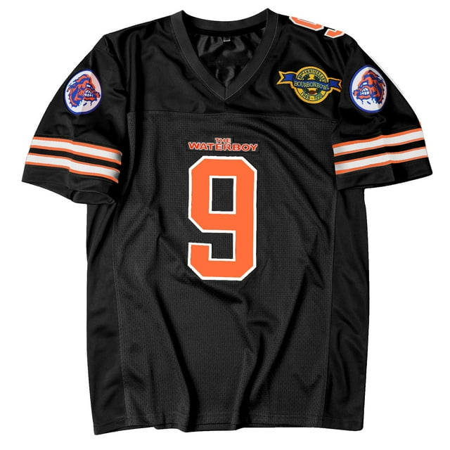 Camiseta de fútbol de los años 90 para fiesta Bobby Boucher #9 The Waterboy Sandler Camiseta de fútbol de la película del 50 aniversario (Negro, XXL)