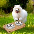 thumbnail image 5 of Cuenco de comida para mascotas con soporte, juego de 2 piezas de madera antideslizante para alimentación de cachorros, acero inoxidable y agua, 5 of 5
