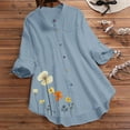 thumbnail image 2 of 3/4 Length Sleeve Tops Womens Lapel Collar Long Sleeve Button Up Floral Print Casual Loose Solid Shirt Flowy Blouses Tops for Women,Light Blue,XL, 2 of 5