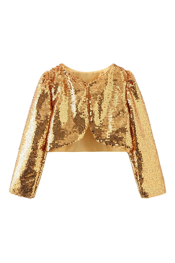 Girls Glitter Sequin Cape Coat for Spring Autumn Fashion Show Performance Wear with Elegant Catwalk Design Gold 5-6 Years
