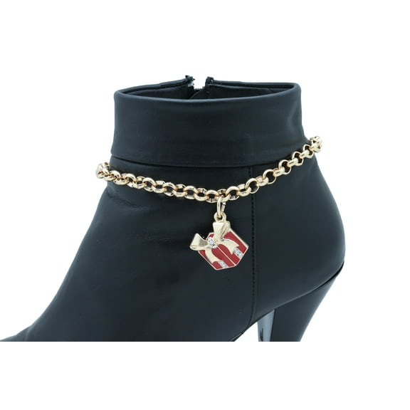 Women Gold Metal Chain Boot Bracelet Shoe Bling Red Gift Present Charm Christmas