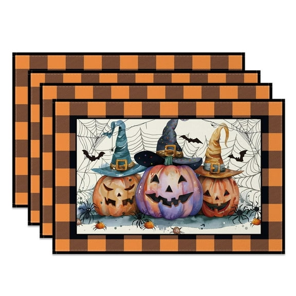 SUNOLIFE Halloween Pumpkins Placemats Set of 4,Spooky Party Table Decorations 12x18 inch