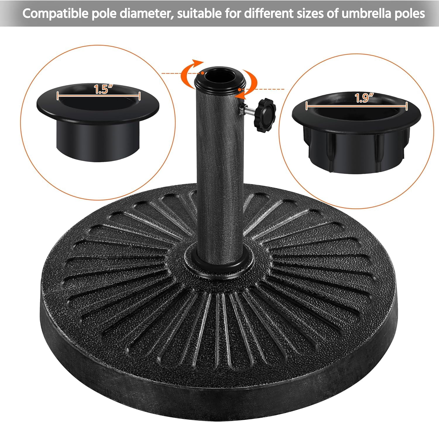 JFTER 18'' 30lbs Umbrella Base Outdoor Living Round Antiqued Umbrella Stand Heavy Duty Market Patio Umbrella Base for Garden & Yard?Black