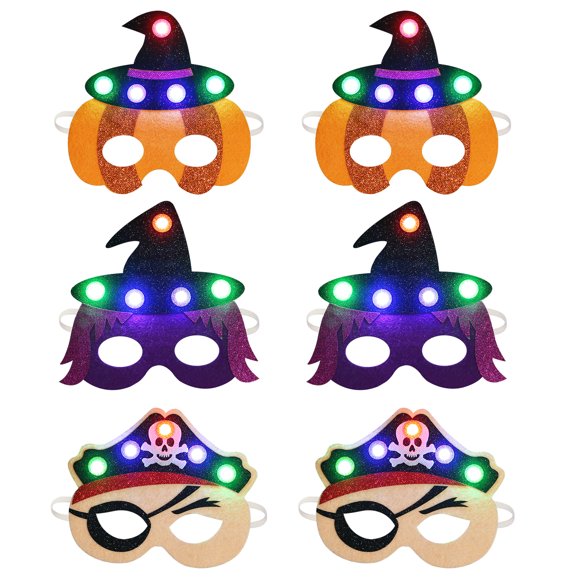 Coofit 6PCS Kids Costume Mask LED Light up Masquerade Mask Party Mask for Halloween