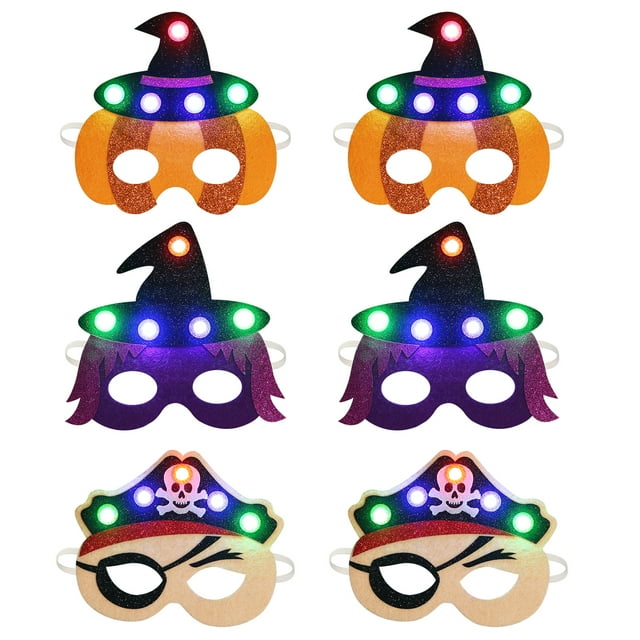 Coofit 6PCS Kids Costume Mask LED Light up Masquerade Mask Party Mask for Halloween