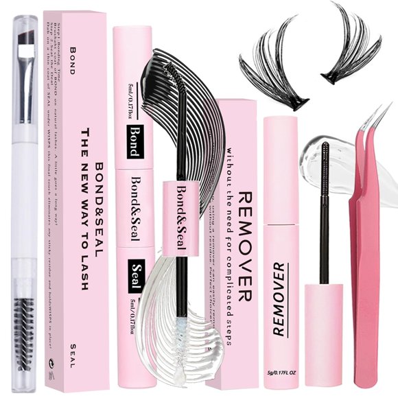 Kit de unión y sellado de pestañas, 4 piezas de extensión de pestañas DIY con pegamento impermeable para pestañas, 72 horas de sujeción y sellado, removedor de pestañas, pinzas, cepillo de pestañas po