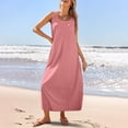 thumbnail image 2 of Women's Long Boho Sundress Round Neck Sleeveless Floral Print Maxi Dress Loose Fit Beach Cover-Up with Side Pockets for Resort Vacations,Pink M, 2 of 5