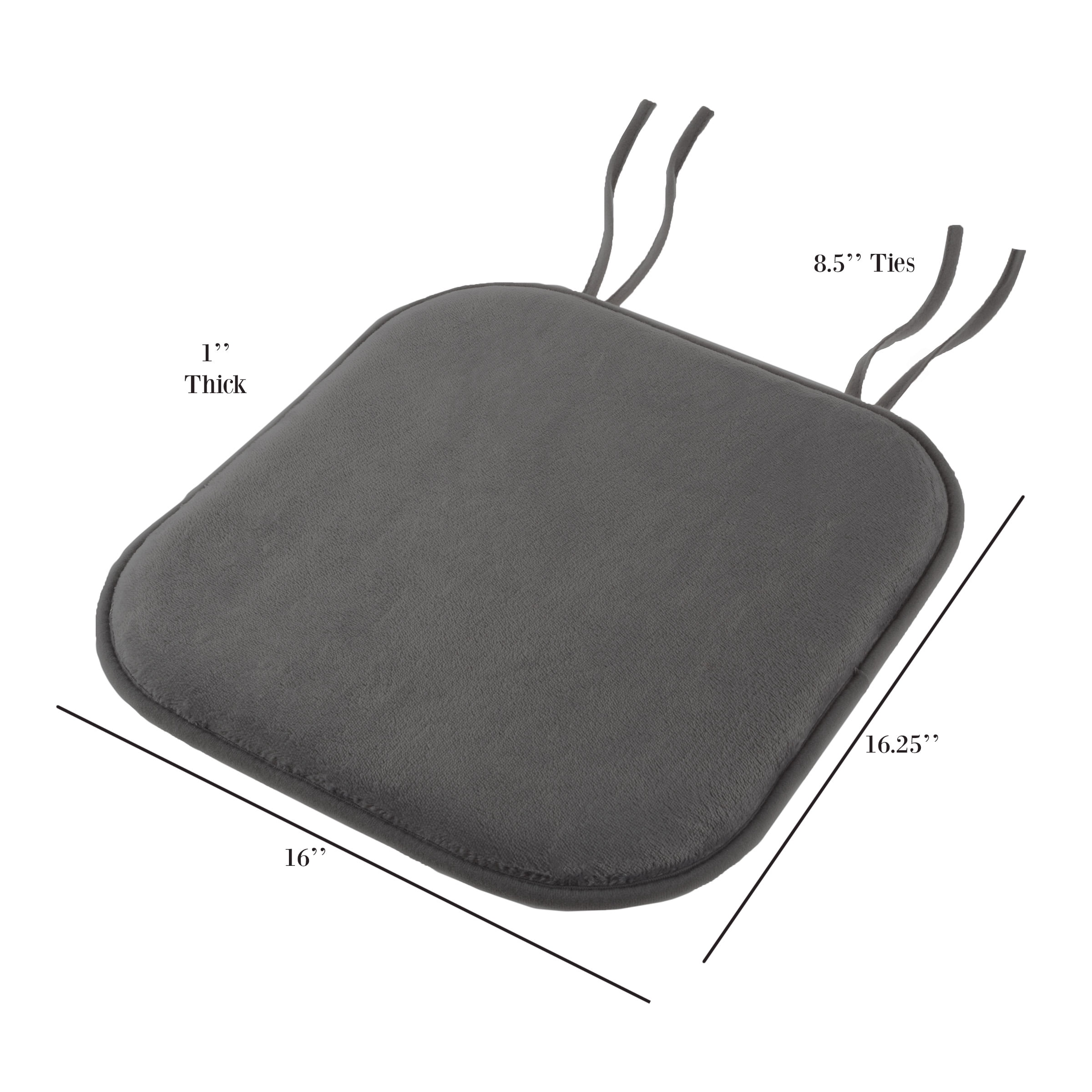 Memory Foam Chair Cushion-Square 16Â”x16.25Â” Plush Chair Pad with Ties and PVC Dot Backing for Kitchen, Dining Room, or Porch by Lavish Home (Charcoal)