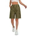 thumbnail image 2 of MIXUE Shorts For Women Summer Solid Color Elastic High Waist Drawstring With Pockets Casual Shorts Sportswear,Green,XXL, 2 of 5