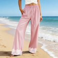 thumbnail image 2 of DHFJKG Flowy Wide Leg Pants For Women Lace Trim Palazzo Drawstring Elastic Waist Pants With Pockets Summer Beach Vacation Clothes Versatile Trousers, 2 of 4