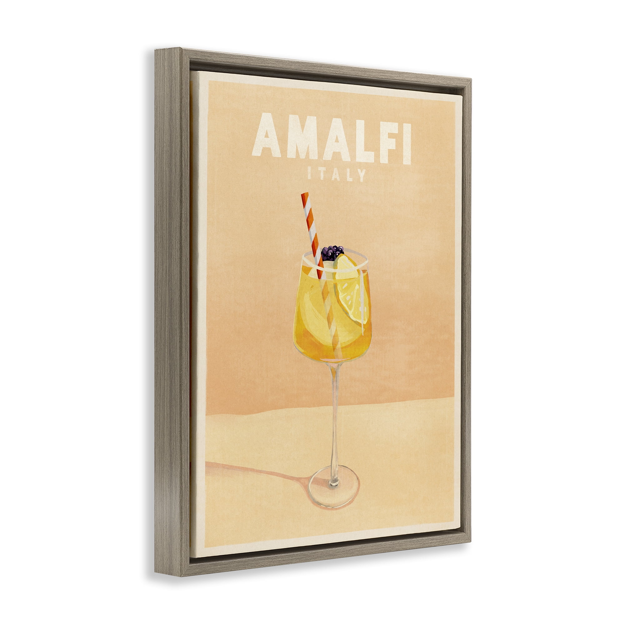 Stupell Industries Amalfi Italy with Cocktail Food & Beverage Painting Brown Floater Framed Canvas Art Print Wall Art, 25 x 31