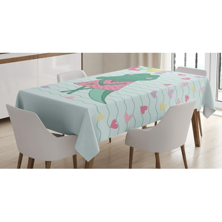 

Gator Tablecloth Cartoon Sweet Female Crocodile with Polka Dotted Dress and Love Typography Hearts Rectangular Table Cover for Dining Room Kitchen 60 X 90 Multicolor by Ambesonne