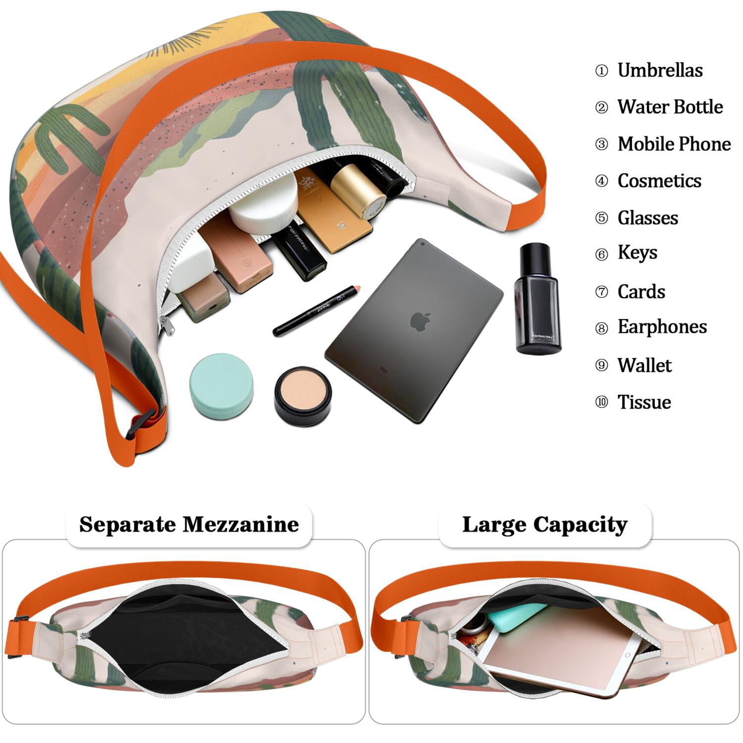 Cactus Desert Crescent Bag Adjustable Strap Bag for Daily Use Everyday Work