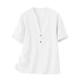 thumbnail image 5 of Uootdi Short Sleeve Tops for Women V Neck Button Placket Crinkled Fabric Blouses Casual Daily Comfortable Tunics Gift, 5 of 7