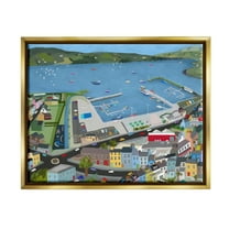 Stupell Industries Ocean Docks Suburb Streets Graphic Art Metallic Gold Floating Framed Canvas Print Wall Art, Design by Carla Daly