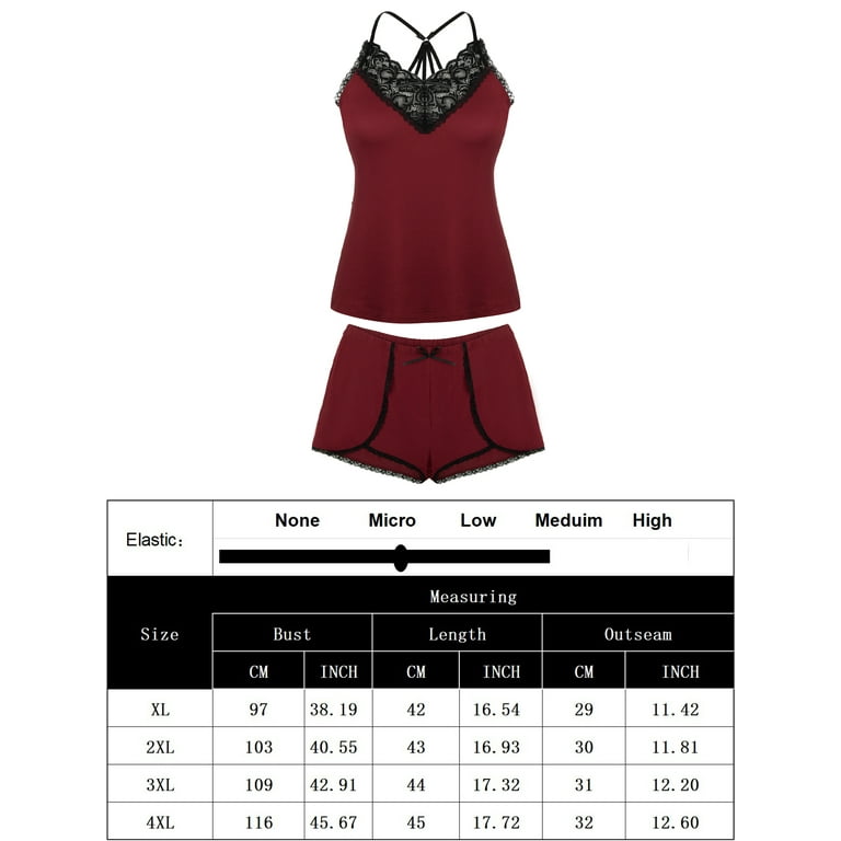 Chama Women Plus Size Pajamas Set Cami Top and Shorts PJ Set Nightwear Sexy  Lace Sleepwear