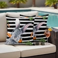 thumbnail image 5 of Easter Bunny Pillow Covers 2 Pack Watercolor Easter Rabbit Biting A Carrot Rustic Black Stripes Pillowcase Waterproof Outdoor Throw Pillow Cover for Patio Garden Square Cushion 26”x26”, 5 of 9