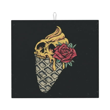 

XMXT Microfiber Drying Mat Ice Cream Skull Print Absorbent Dish Drying Mats for Kitchen Dishes Rack Pad 16 x 18 inches