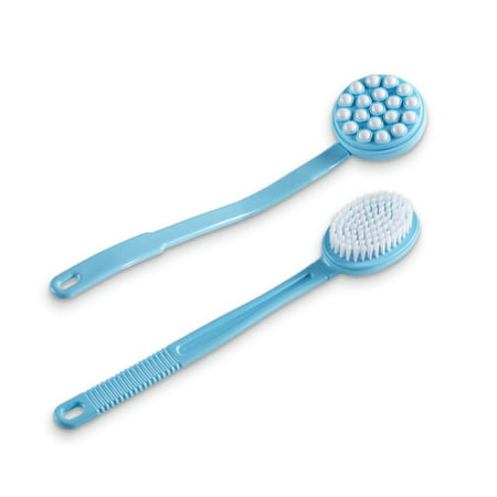 Long Body Brush with Lotion Wand and Blue Handle - Set of 2, (Best Lotion Applicator For Back)