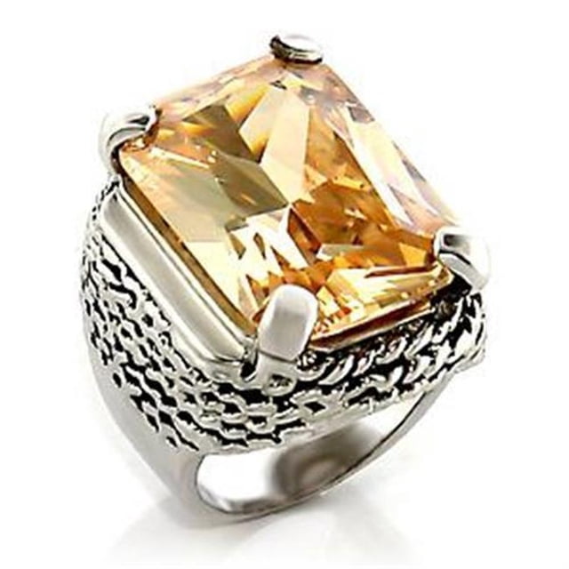 Alamode LOA810-7 Bague en Laiton Rhodié pour Femmes avec CZ de Qualité AAA en Champagne - Taille 7
